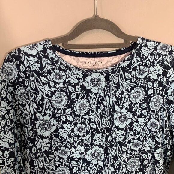 Talbots cotton stretch blend flower long sleeve fitted basic shirt top blouse - Picture 4 of 9